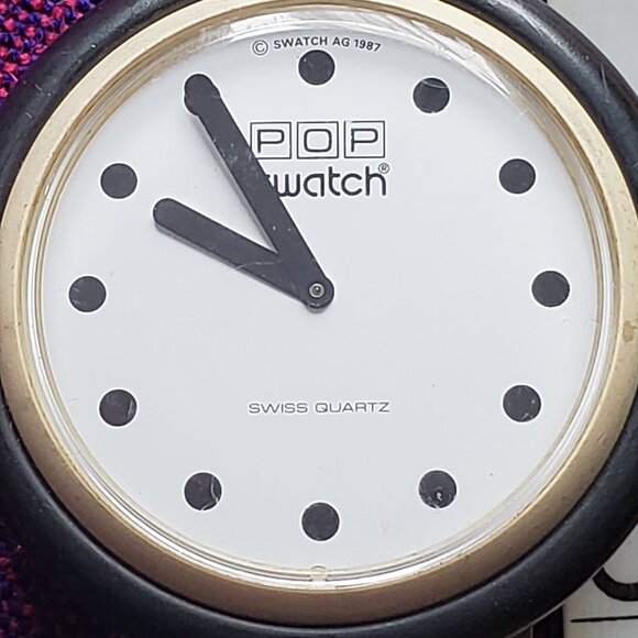 1987 Ultra Rare Black Dots White Dial Swatch Pop Watch, Pop Swatch Watch 80s - Picture 1 of 15